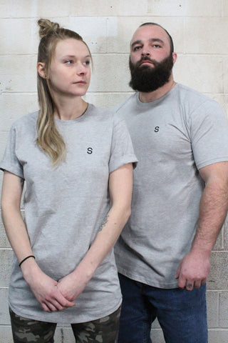 STRONG COFFEE unisex long t-shirt athletic grey heathered with our small logo on the heart
