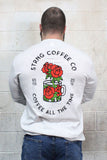 STRONG COFFEE unisex long sleeves shirt with a rose and mug design 