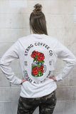 STRONG COFFEE unisex long sleeves shirt with a rose and mug design 