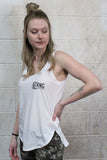 STRONG COFFEE white tank top with our furled by coffee logo print on the heart